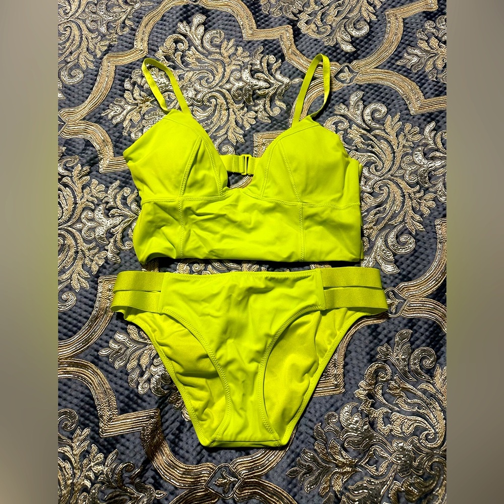 Victoria’s Secret lime green two piece strappy swimsuit ￼